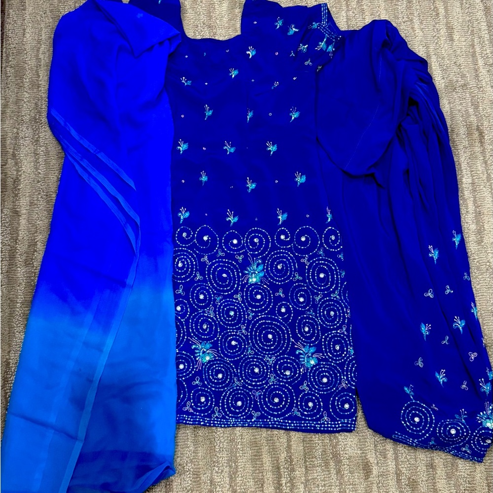 Blue salwar suit with two tone chunni